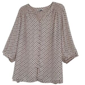 Rose + Olive Polka Dot Sz 1X 3/4 Sleeves Smocked Workwear Office Boho Minimalist